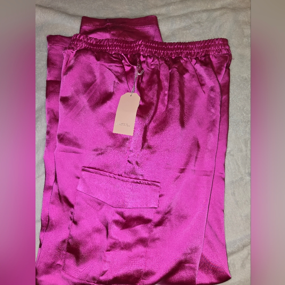 Vibrant Pink / Purple Satin Cargo Pants - Picture 5 of 6